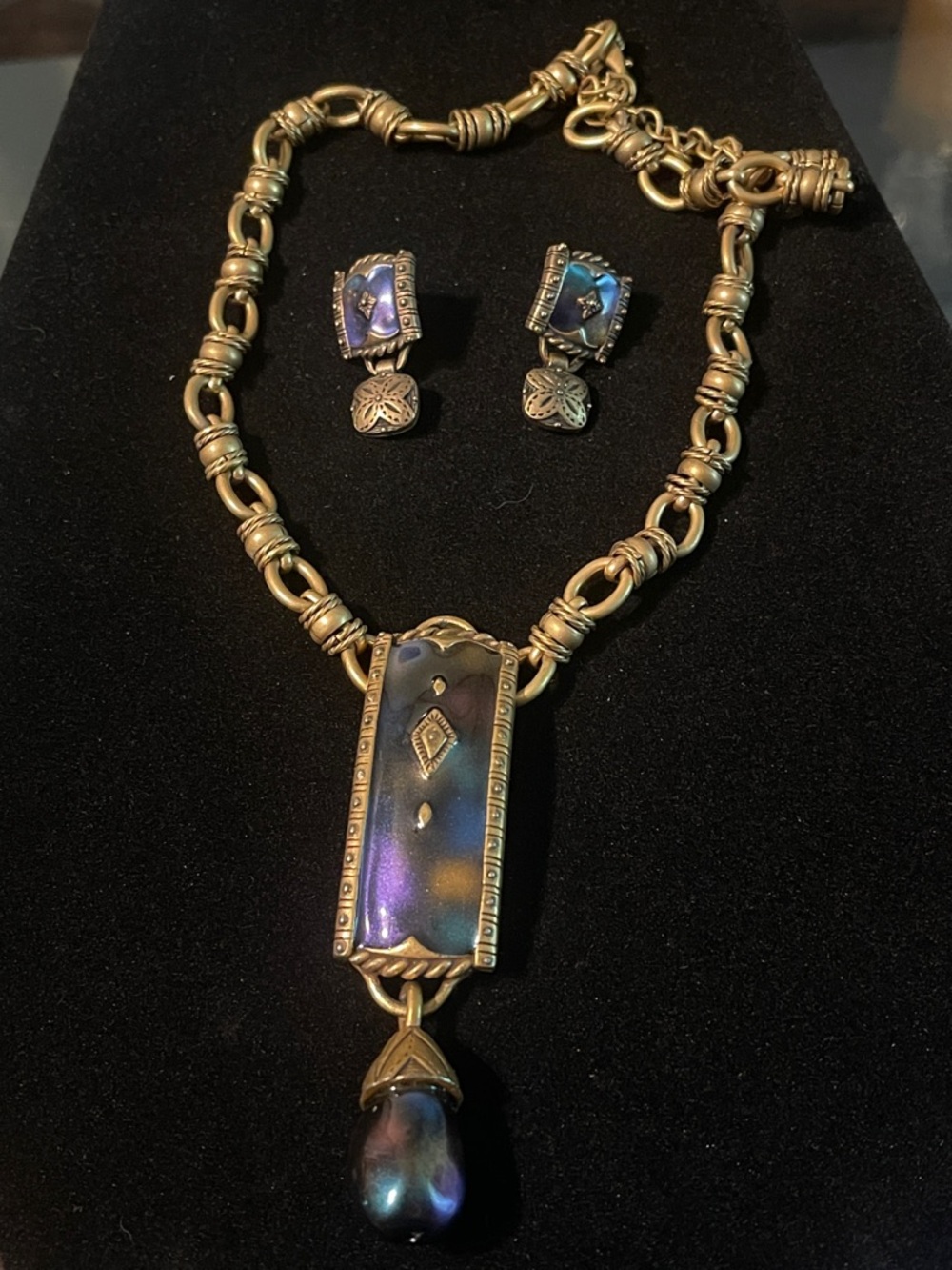 Chico's Gold-Tone Necklace & Earring Set with Iridescent Purple Accents